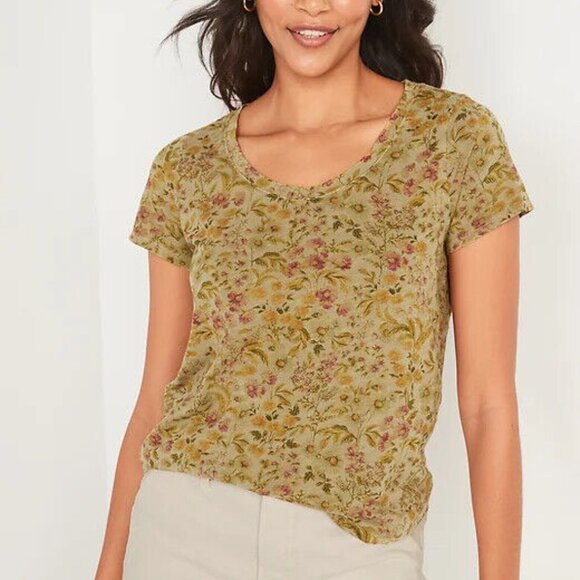 NWT Old Navy EveryWear Brown Floral Print Scoop-Neck Tee T-Shirt Shirt Women L - Picture 1 of 9
